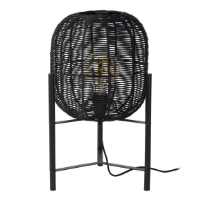 HERMINE Rattan czarny Ø30cm E27 Lampa stołowa