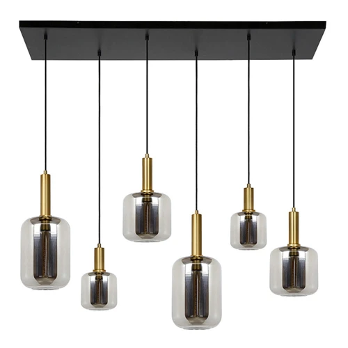 Lampa wiszaca JOANET Szary przydymiony | Matowe złoto | Mosiądz 6xE27 Lucide 45494/06/65 | 5411212451446 noxbox lampynox www.lampynox.pl