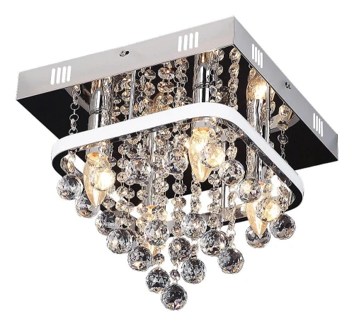 Lampa sufitowa z kryształami Pallas chrom szer. 30cm. 4xE14 + LED 3 step dim 23W 4000K Rabalux 2238 | 5998250322384 noxbox lampynox www.lampynox.pl