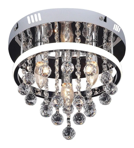 Lampa sufitowa z kryształami Pallas chrom Ø 30cm. 3xE14 + LED 3 step dim 20W 4000K Rabalux 2236 | 5998250322360 noxbox lampynox www.lampynox.pl