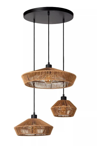 Lampa wisząca YUNKAI brąz rattan Ø 60cm. 3xE27 Lucide 10413/03/72 | 5411212105714 noxbox lampynox www.lampynox.pl