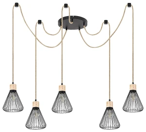 Farfalle czarny | brązowy 5xE27 Lampa wisząca sznur pająk