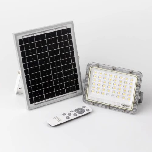 Naświetlacz solarny z czujnikiem zmierzchu LED 50W 4000K IP65 sterowany pilotem ecolight EC20013 | 5905036200132 noxbox lampynox www.lampynox.pl