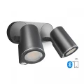 Podwójny regulowany kinkiet zewnętrzny z czujnikami ruchu i zmierzchu sterowany aplikacją Bluetooth DUO Connect antracyt PIR 2xGU10 15W 3000K IP44 Steinel ST058654 | 4007841058654 noxbox lampynox www.lampynox.pl