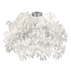 LEAVY Biała | Chrom Ø 70cm  3 x E14 Lampa sufitowa z dekoracją w listki