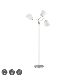 WINDU Nikiel Mat | Biały 3 x E27 Lampa podłogowa stojąca z giętkimi wysięgnikami