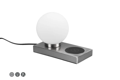Lampka stołowa Chloe nikiel mat E14 ładowarka indukcyjna rl R59080107 | 4017807540505 noxbox lampynox www.lampynox.pl