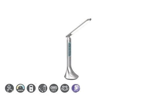 Lampka biurkowa z kalendarzem Patty tytanowy LED 3 step dim. 4W 4000K budzik, temperatura rl R52311187 | 4017807559156 noxbox lampynox www.lampynox.pl