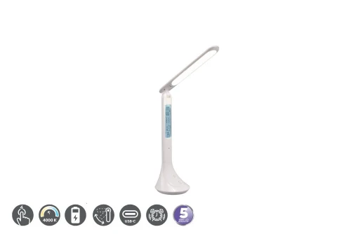 Lampka biurkowa Patty biały LED 3 step dim. 4W 4000K budzik, kalendarz, temperatura rl R52311101 | 4017807559118 noxbox lampynox www.lampynox.pl