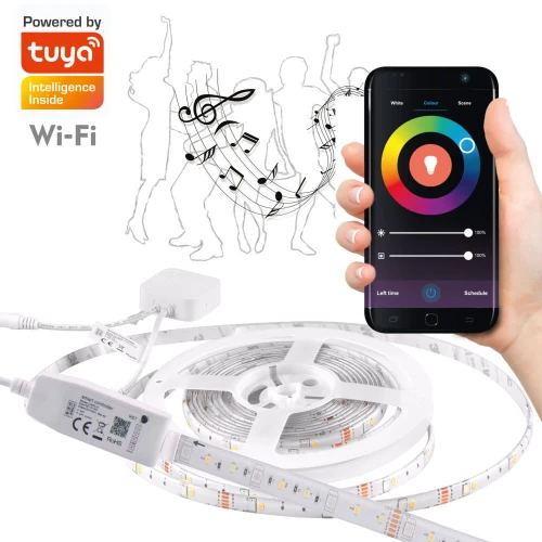 Pasek LED Tuya music Polux Wi-Fi 5m 4000K+RGB IP65 313928  5901508313928 lampynox noxbox www.lampynox.pl