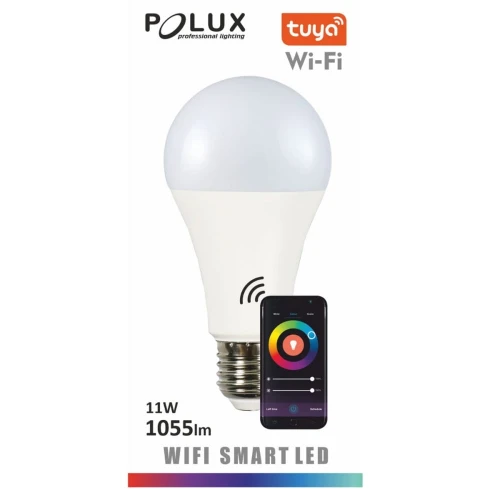 Żarówka sterowana aplikacją przez wifi A65 E27 1055lm 11W 2700-6500K+RGB Tuya POLUX 313812 | 5901508313812