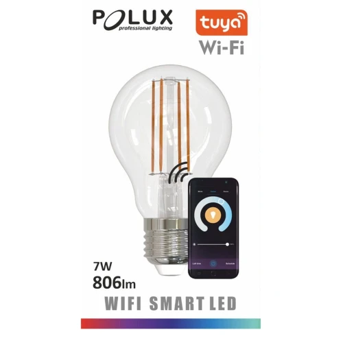 Żarówka dekoracyjna Filament A60 sterowana aplikacją przez wifi E27 clear 806lm 7W 2700K-6500K Tuya POLUX 313836 | 5901508313836