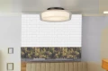 Łazienkowa lampa sufitowa Puck biały Ø 30cm LED Dim. 13W 3000K IP44 searchlight 60961BK noxbox lampynox www.lampynox.pl