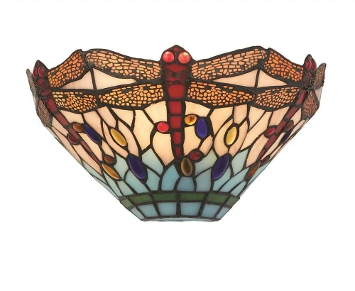 Lampa sufitowa Dragonfly antyczny mosiądz | witraż Ø 30cm E14 searchlight 1283-17 noxbox lampynox www.lampynox.pl