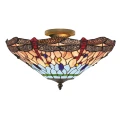Lampa sufitowa Dragonfly antyczny mosiądz | witraż Ø 42cm 3xE14 searchlight 1289-16 | 5013874288097 noxbox lampynox www.lampynox.pl