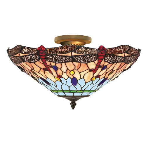 Lampa sufitowa Dragonfly antyczny mosiądz | witraż Ø 42cm 3xE14 searchlight 1289-16 | 5013874288097 noxbox lampynox www.lampynox.pl