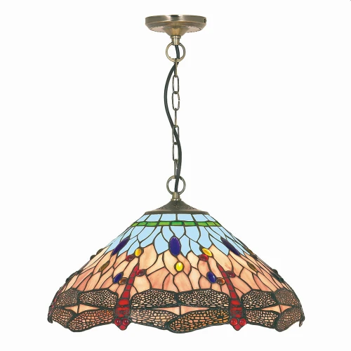 Lampa wisząca Dragonfly antyczny mosiądz | witraż Ø 42cm E27 searchlight 1283-16 | 5013874279682 noxbox lampynox www.lampynox.pl
