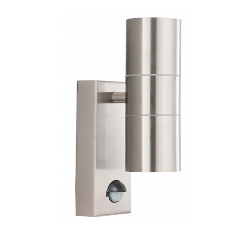 Kinkiet zewnętrzny góra-dół z czujnikiem ruchu i zmierzchu Marine inox PIR 2xGU10 IP54 searchlight 7008-2-316L | 5053423149950 noxbox lampynox www.lampynox.pl