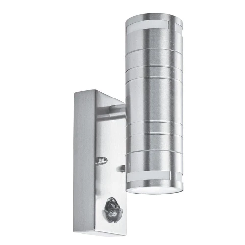 Kinkiet zewnętrzny góra-dół z czujnikiem ruchu i zmierzchu Metro inox PIR 2xGU10 IP44 searchlight 1318-2-LED | 5053423076638 noxbox lampynox www.lampynox.pl