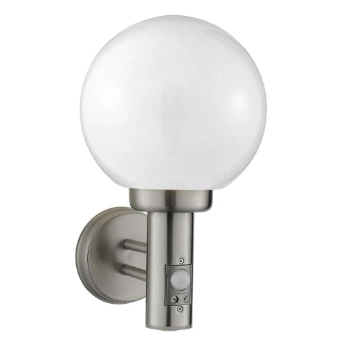 Kinkiet zewnętrzny z czujnikiem ruchu i zmierzchu Orb Lantern stalowy | biały PIR E27 IP44 searchlight 085 | 5013874402974 noxbox lampynox www.lampynox.pl