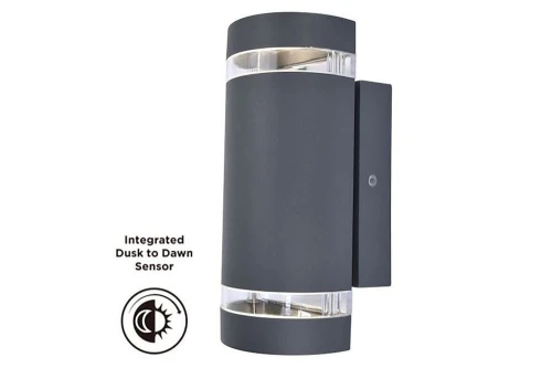 Kinkiet zewnętrzny z czujnikiem zmierzchu FOCUS Antracyt 2xGU10 IP44 Lutec 5604023118 | 6939412014371 noxbox lampynox www.lampynox.pl
