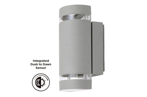 Kinkiet zewnętrzny z czujnikiem zmierzchu FOCUS Srebrny 2xGU10 IP44 Lutec 5604023112 | 6939412014395 noxbox lampynox www.lampynox.pl