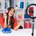Lampa pierścieniowa podłogowa SELFIE LED 36cm wysoka USB 15W 2700~4000~6500K