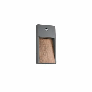 SALMON imitacja drewna | antracyt PIR LED 11W 3000K Kinkiet zewnętrzny z czujnikiem ruchu i zmierzchu
