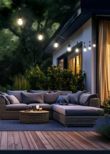 CHAIN IP44 - Wisząca lampa zewnętrzna 10xE27 3000K - kolor czarny