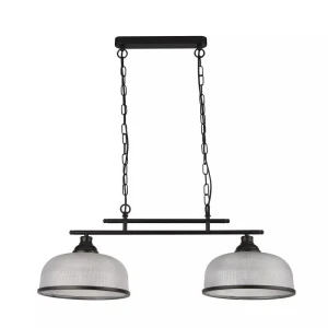 Highworth lampa wisząca 2xE27 czarna szkło ryflowane nad stół