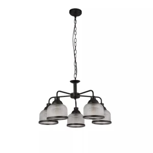 Highworth lampa wisząca 5xE27 czarna szkło ryflowane Ø58 cm
