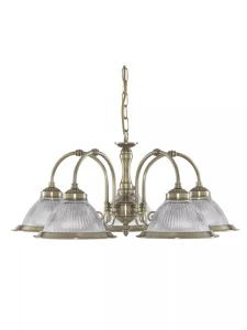American Diner lampa wisząca 5xE27 antyczny mosiądz szkło ryflowane 62cm
