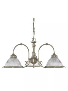 American Diner lampa wisząca 3xE27 antyczny mosiądz szkło ryflowane 62cm