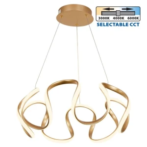 MEANDRA złota Ø48cm LED 54W 3881lm CCT 3000K/4000K/6000K lampa wisząca z regulacją wysokości