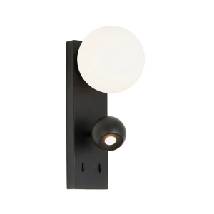AIRA czarny 30,3cm kinkiet G9 + LED 6W 3000K 460lm CRI>90 z 2 włącznikami IP20