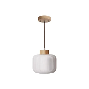 ALENA 3 biała z drewnem Ø30 cm szklana lampa wisząca E27