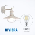 RIVIERA biało-złoty kinkiet zewnętrzny E27 IP44 – detal oprawy E27
