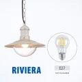 RIVIERA biało-złota lampa wisząca zewnętrzna E27 IP44 – detal oprawy E27