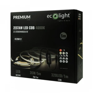 Zestaw taśmy LED COB 24V 5m 7W/m 4000K CRI≥90