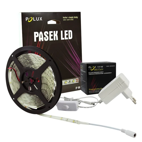 Pasek LED POLUX LT35305MWWW4-1 24V 5m IP44 425lm ciepła biała + zasilacz Polux 304988  5901508304988 lampynox noxbox www.lampynox.pl.jpg