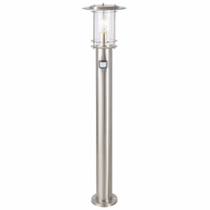 YORK Srebrny wys. 1m. E27 Z czujnikiem ruchu i zmierzchu IP44 Lampa ogrodowa stojąca Brilliant 44799/82