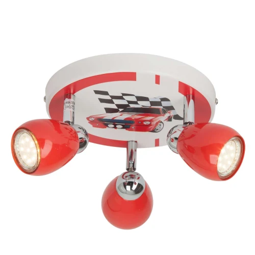 Lampa sufitowa dziecięca RACING Biały/Czerwony LED 3x3W 3000K Brilliant G56134/71 | 4004353190445 noxbox lampynox www.lampynox.pl