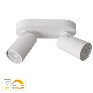 XYRUS Biały LED Dim 2x5W ściemnialna CRI95 GU10 barwa światła zmienna 2200K/3000K Listwa spot podwójny Lucide 23954/11/31