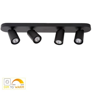 XYRUS Czarny LED Dim 4x5W ściemnialna CRI95 GU10 barwa światła zmienna 2200K/3000K Listwa spot poczwórny Lucide 23954/21/30