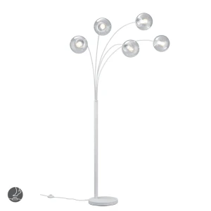 BALINI Biały mat/Przezroczysty 5xE14 z włącznikiem nożnym Lampa podłogowa Trio 408500531