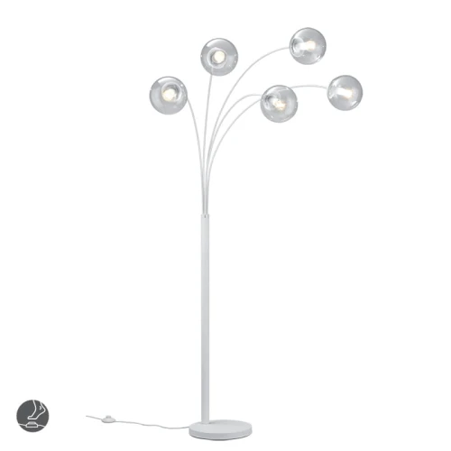 Lampa podłogowa BALINI Biały mat/Przezroczysty 5xE14 z włącznikiem nożnym Trio 408500531 | 4017807468663 noxbox lampynox www.lampynox.pl