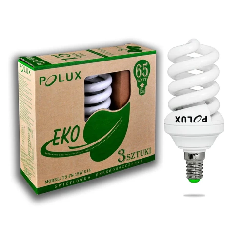 Świetlówka energooszczędna EKO 15W E14 TRÓJPAK POLUX 209153  5903137209153 lampynox noxbox www.lampynox.pl 1.jpg