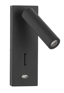ZARZAL Czarny LED Samsung 3W 3000K USB Kinkiet ścienny ruchomy