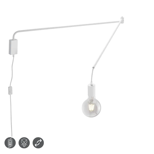 Kinkiet ścienny LINE Biały z ruchomym ramieniem , włącznik na kablu  Trio 200200131  | 4017807463002 noxbox lampynox www.lampynox.pl