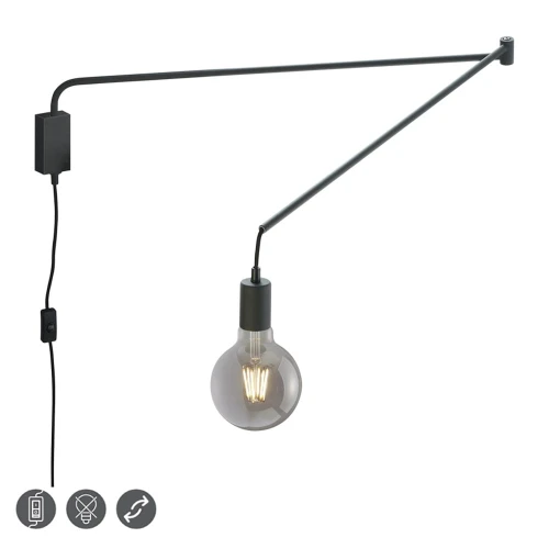 Kinkiet ścienny LINE Czarny Mat z ruchomym ramieniem włącznik na kablu Trio 200200132  | 4017807463019 noxbox lampynox www.lampynox.pl